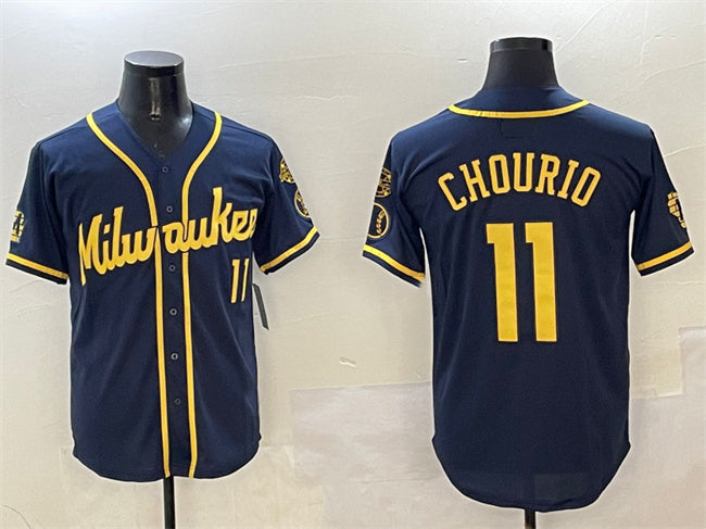 Milwaukee Brewers #11 Jackson Chourio Navy With Home Patch Limited Stitched Baseball Jersey