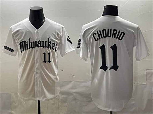 Milwaukee Brewers #11 Jackson Chourio White 'Gothic 414 Shadows Edition' Vapor Premier Limited Stitched Baseball Jersey