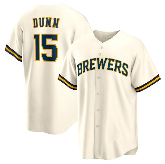 Milwaukee Brewers #15 Oliver Dunn Home Replica Jersey - Cream Stitched Baseball Jersey