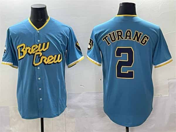 Milwaukee Brewers #2 Brice Turang Powder Blue City Connect Cool Base Stitched Jersey