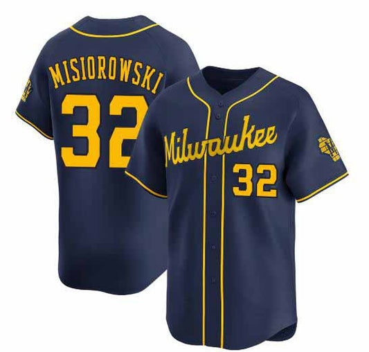 Milwaukee Brewers #32 Jacob Misiorowski Navy Alternate Limited Stitched Baseball Jersey