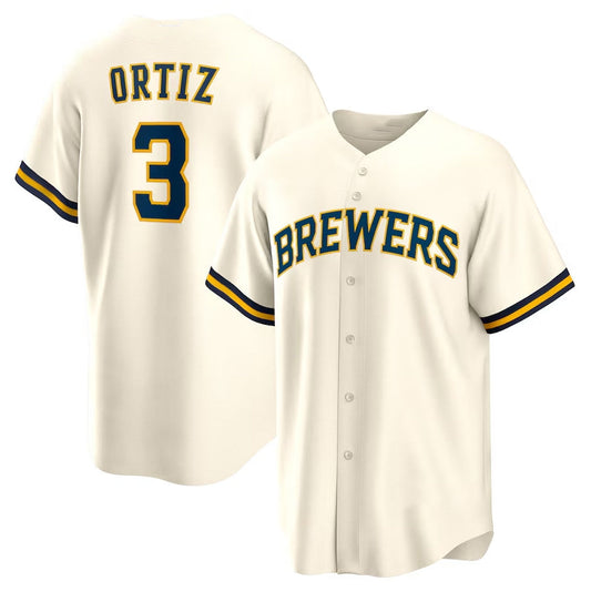 Milwaukee Brewers #3 Joey Ortiz Home Replica Jersey - White Stitched Baseball Jersey