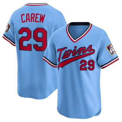 Minnesota Twins #29 Rod Carew Throwback Cooperstown Collection Limited Jersey - Light Blue Stitched Baseball Jersey