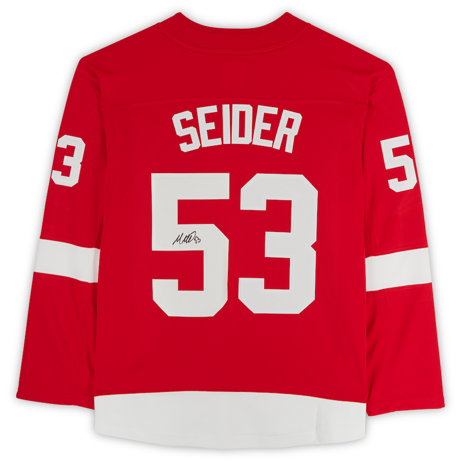 D.Red Wings #53 Moritz Seider Fanatics Authentic Autographed Fanatics Breakaway Jersey  Red Stitched American Hockey Jerseys CustomName