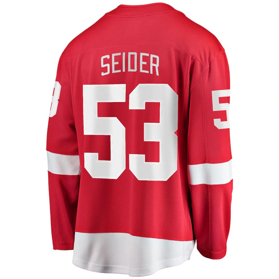 D.Red Wings #53 Moritz Seider Fanatics Branded Home Breakaway Player Jersey Red Stitched American Hockey Jerseys CustomName
