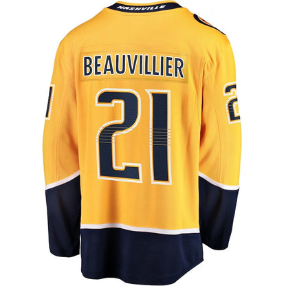 N.Predators #21 Anthony Beauvillier Fanatics Premier Breakaway Player Jersey - Gold Stitched American Hockey Jerseys CustomName