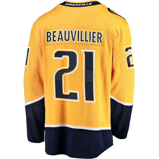 N.Predators #21 Anthony Beauvillier Fanatics Premier Breakaway Player Jersey - Gold Stitched American Hockey Jerseys CustomName
