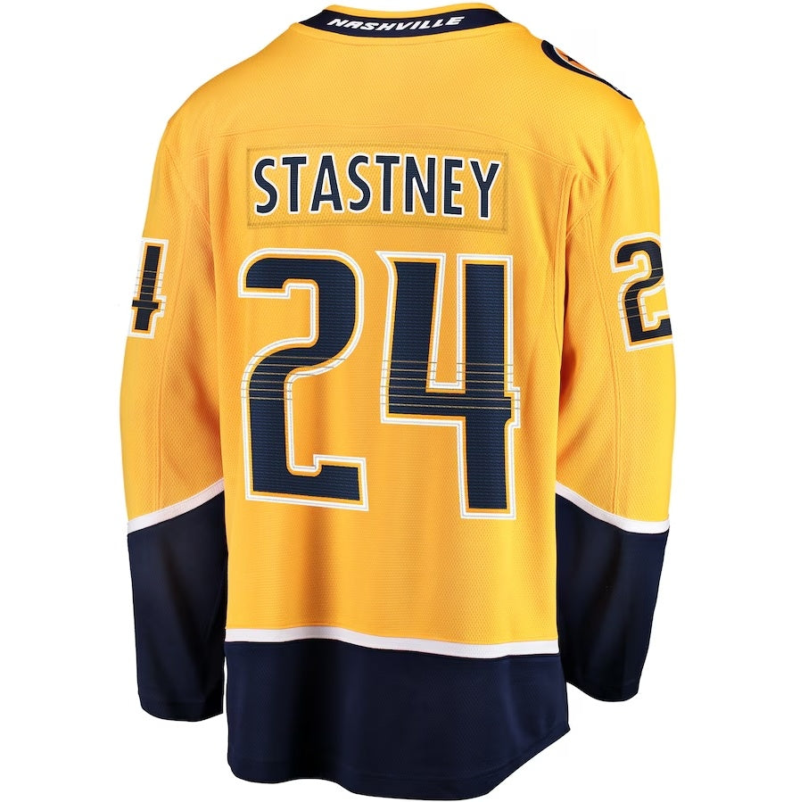N.Predators #24 Spencer Stastney Fanatics Premier Breakaway Player Jersey - Gold Stitched American Hockey Jerseys CustomName