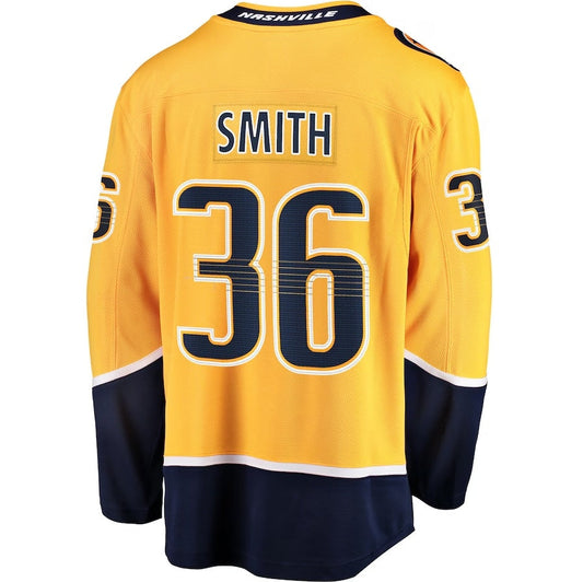 N.Predators #36 Cole Smith Fanatics Premier Breakaway Player Jersey - Gold Stitched American Hockey Jerseys CustomName