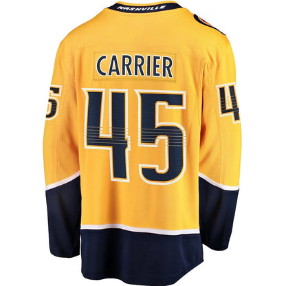 N.Predators #45 Alexandre Carrier Fanatics Premier Breakaway Player Jersey - Gold Stitched American Hockey Jerseys CustomName