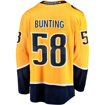 N.Predators #58 Michael Bunting Fanatics Home Breakaway Jersey - Gold Stitched American Hockey Jerseys CustomName