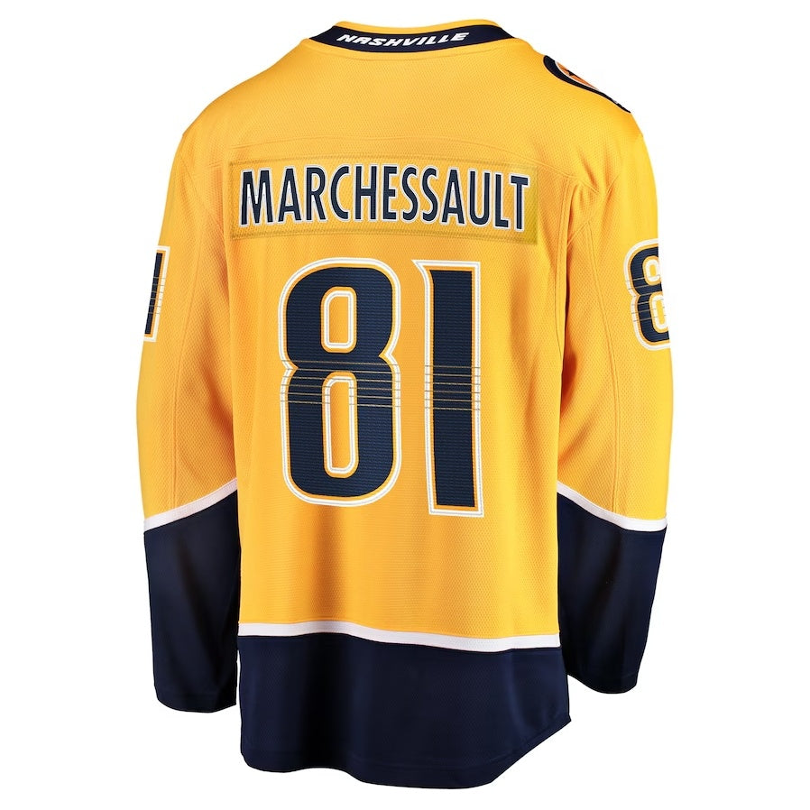 N.Predators #81 Jonathan Marchessault Fanatics Home Premier Breakaway Player Jersey - Gold Stitched American Hockey Jerseys CustomName
