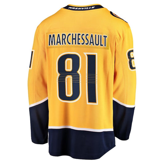 N.Predators #81 Jonathan Marchessault Fanatics Home Premier Breakaway Player Jersey - Gold Stitched American Hockey Jerseys CustomName