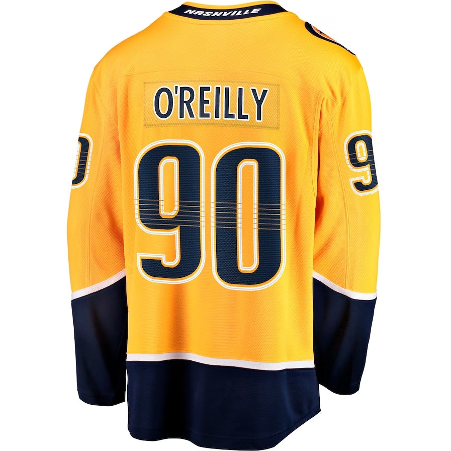 N.Predators #90 Ryan O'Reilly Fanatics Home Premier Breakaway Player Jersey - Gold Stitched American Hockey Jerseys CustomName