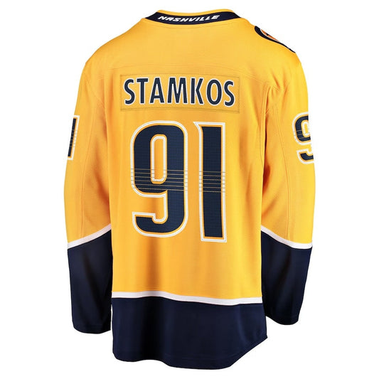 N.Predators #91 Steven Stamkos Fanatics Home Premier Breakaway Player Jersey - Gold Stitched American Hockey Jerseys CustomName