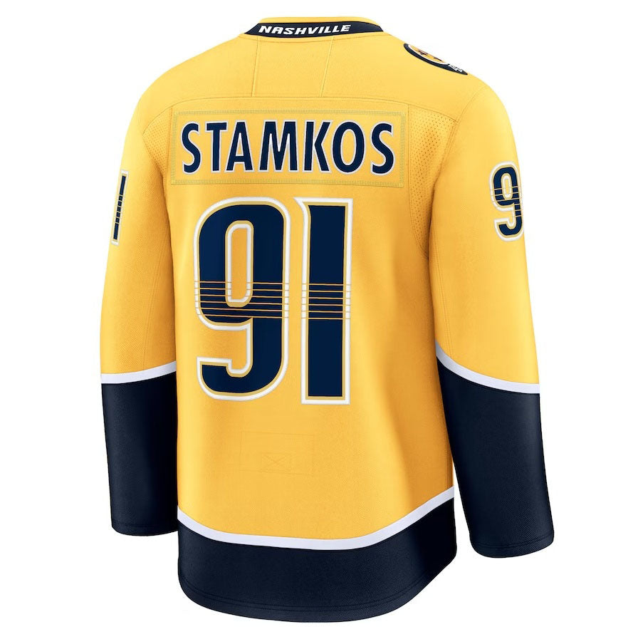 N.Predators #91 Steven Stamkos Fanatics Home Premium Jersey - Gold Stitched American Hockey Jerseys CustomName