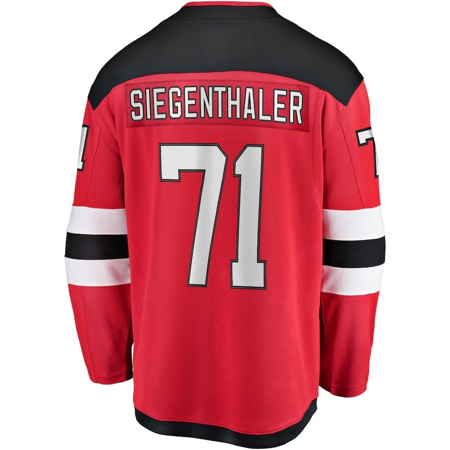 NJ.Devils #71 Jonas Siegenthaler Fanatics Home Breakaway Player Jersey - Red Stitched American Hockey Jerseys CustomName
