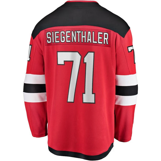 NJ.Devils #71 Jonas Siegenthaler Fanatics Home Breakaway Player Jersey - Red Stitched American Hockey Jerseys CustomName