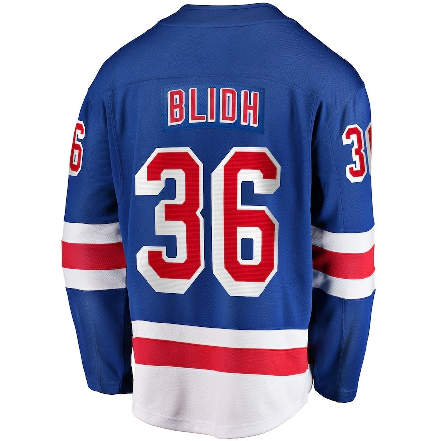 NY.Rangers #36 Anton Blidh Fanatics Home Breakaway Jersey - Blue Stitched American Hockey Jerseys CustomName