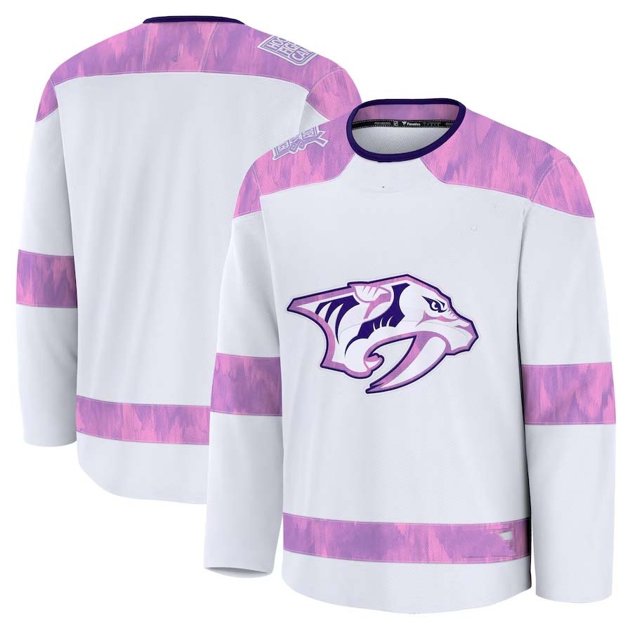 N.Predators Fanatics 2024 Hockey Fights Cancer Practice Jersey - White Stitched American Hockey Jerseys CustomName