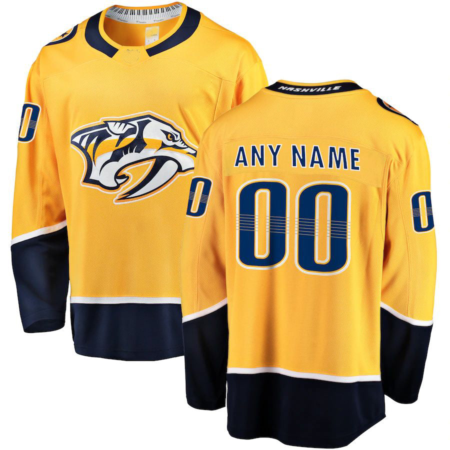 Custom N.Predators Fanatics Branded Home Breakaway  Gold Stitched American Hockey Jerseys CustomName
