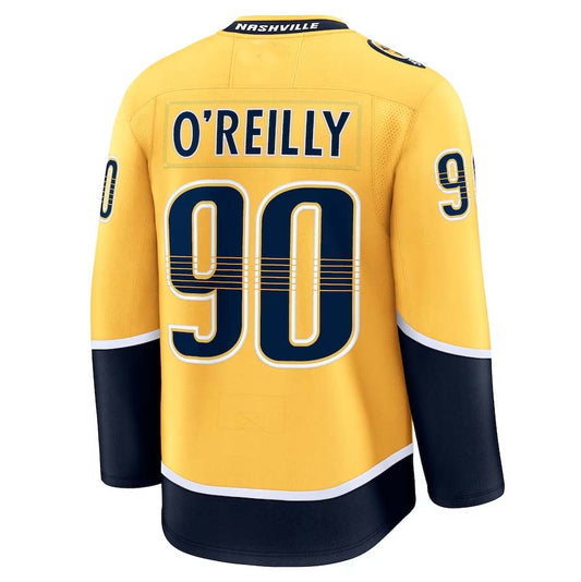N.Predators #90 Ryan O'Reilly Fanatics Home Premium Jersey - Yellow Stitched American Hockey Jerseys CustomName