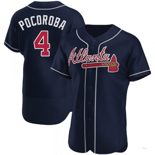Atlanta Braves #4 Biff Pocoroba Navy Alternate Jersey Stitches Baseball Jerseys