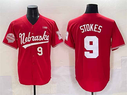 N.Huskers #9 Rhett Stokes Red Back 2 Back Champions Patch Vapor Premier Limited Stitched American College Jerseys