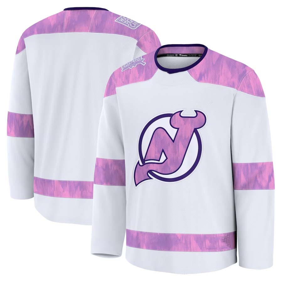 NJ.Devils Fanatics 2024 Hockey Fights Cancer Practice Jersey - White Stitched American Hockey Jerseys CustomName