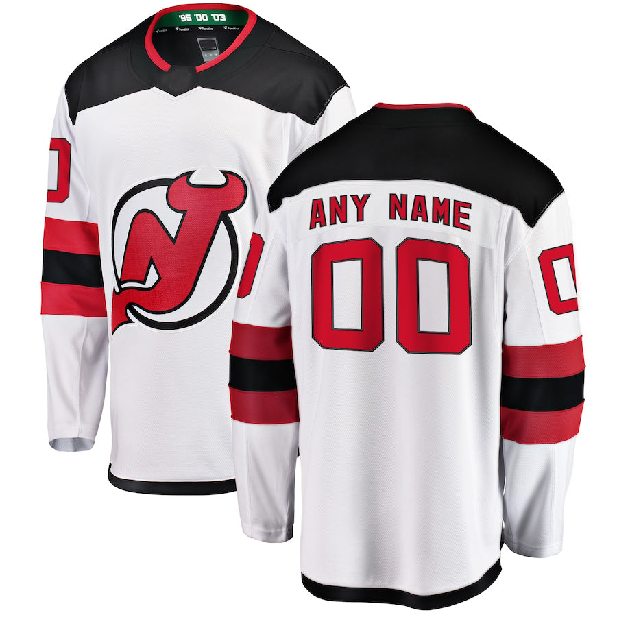 Custom NJ.Devils Fanatics Branded Away Breakaway White Stitched American Hockey Jerseys CustomName