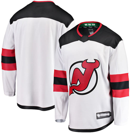 NJ.Devils Fanatics Branded Breakaway Away Jersey White Stitched American Hockey Jerseys CustomName