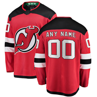 Custom NJ.Devils Fanatics Branded Home Breakaway Red Stitched American Hockey Jerseys CustomName
