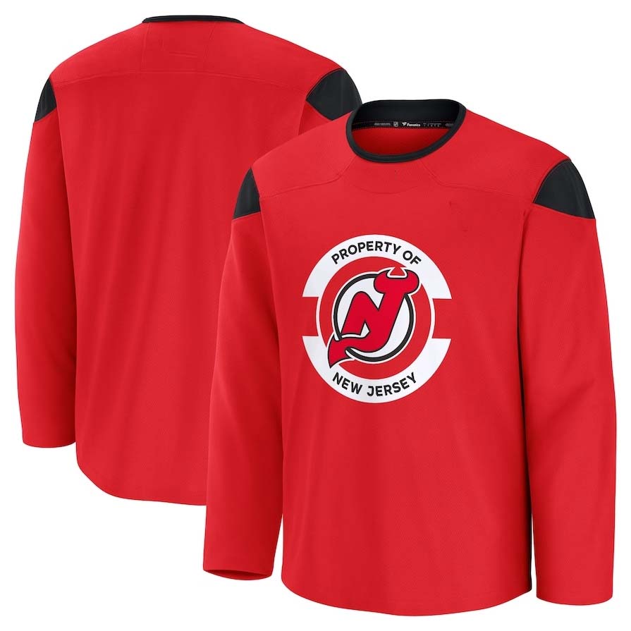 NJ.Devils Fanatics Team Practice Jersey - Red Stitched American Hockey Jerseys CustomName