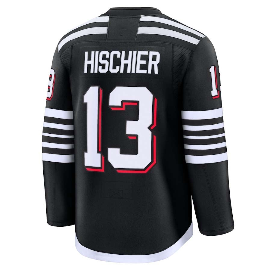 NJ.Devils #13 Nico Hischier Fanatics Alternate Premium Jersey - Black Stitched American Hockey Jerseys CustomName