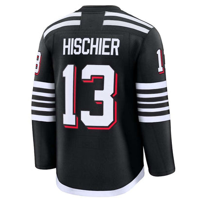 NJ.Devils #13 Nico Hischier Fanatics Alternate Premium Jersey - Black Stitched American Hockey Jerseys CustomName