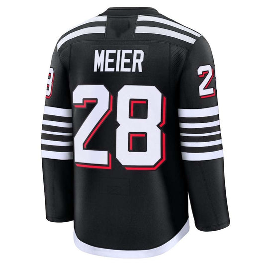 NJ.Devils #28 Timo Meier Fanatics Alternate Premium Jersey - Black Stitched American Hockey Jerseys CustomName