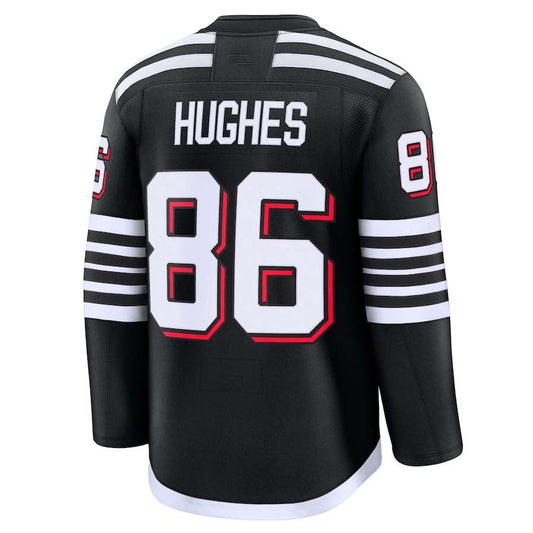NJ.Devils #86 Jack Hughes Fanatics Alternate Premium Jersey - Black Stitched American Hockey Jerseys CustomName