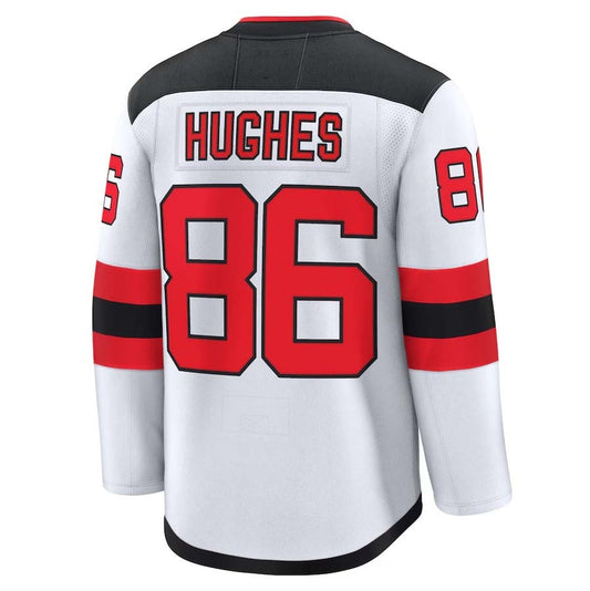 NJ.Devils #86 Jack Hughes Fanatics Away Premium Jersey - White Stitched American Hockey Jerseys CustomName