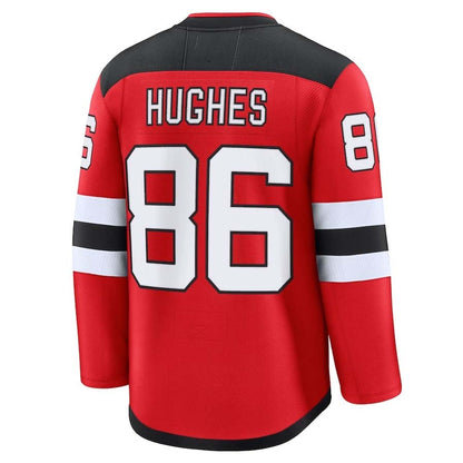 NJ.Devils #86 Jack Hughes Fanatics Home Premium Jersey - Red Stitched American Hockey Jerseys CustomName