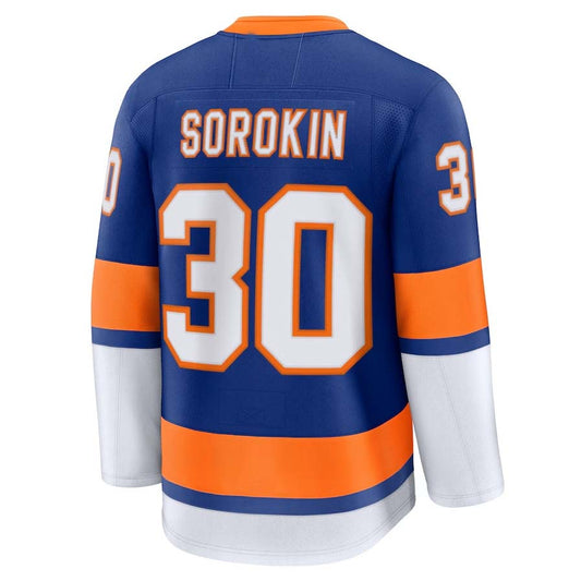 NY.Islanders #30 Ilya Sorokin  Fanatics Home Premium Jersey - Royal Stitched American Hockey Jerseys CustomName
