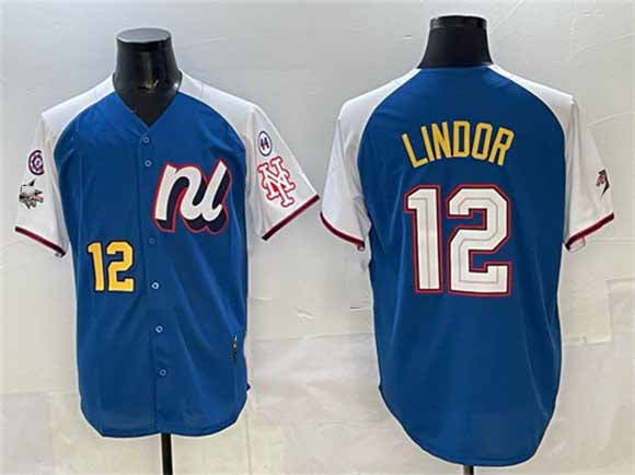 New York Mets National League #12 Francisco Lindor Blue Alternate 2025 All-Star With Patch Edition Limited Stitched Baseball Jersey