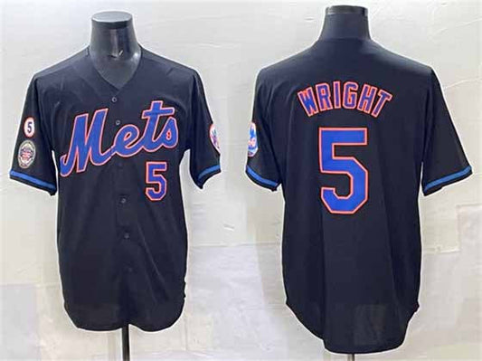 New York Mets #5 David Wright Black With Patch Limited Stitched Baseball Jersey
