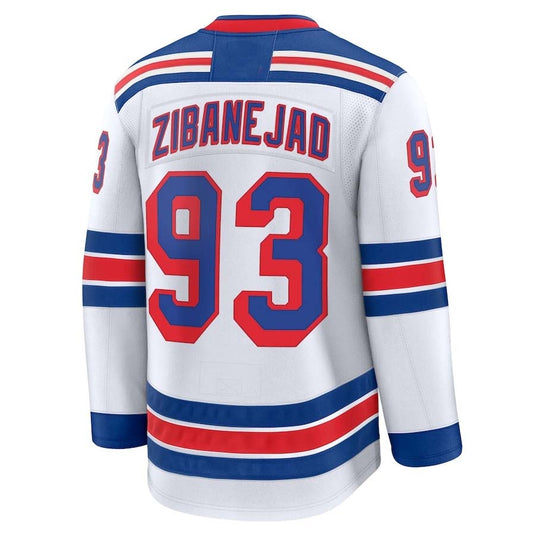 NY.Rangers #93 Mika Zibanejad Fanatics Away Premium Jersey - White Stitched American Hockey Jerseys CustomName