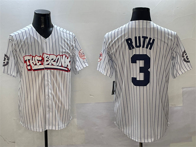 New York Yankees #3 Babe Ruth White Bronx Graffiti Vapor Limited Stitched Baseball Jersey
