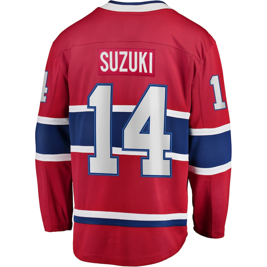 M.Canadiens #14 Nick Suzuki Fanatics Branded Home Premier Breakaway Player Jersey Jersey  Red Stitched American Hockey Jerseys CustomName