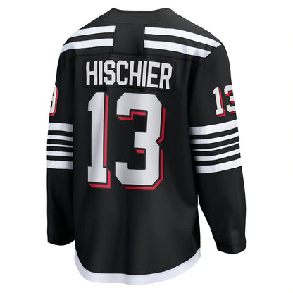 NJ.Devils #13 Nico Hischier Fanatics Branded Alternate Premier Breakaway Player Jersey Black Stitched American Hockey Jerseys CustomName