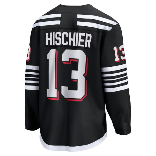 NJ.Devils #13 Nico Hischier Fanatics Branded Alternate Premier Breakaway Player Jersey Black Stitched American Hockey Jerseys CustomName