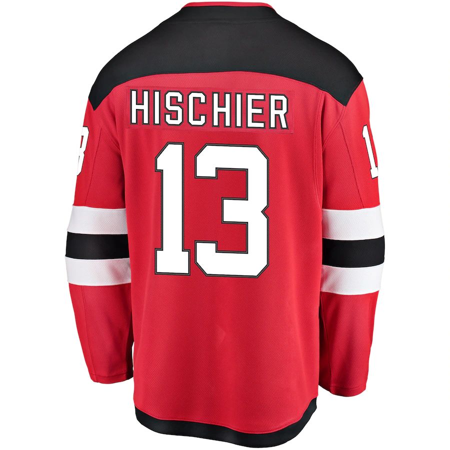 NJ.Devils #13 Nico Hischier Fanatics Branded Breakaway Player Jersey Red Stitched American Hockey Jerseys CustomName