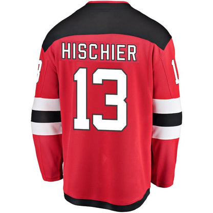 NJ.Devils #13 Nico Hischier Fanatics Branded Breakaway Player Jersey Red Stitched American Hockey Jerseys CustomName