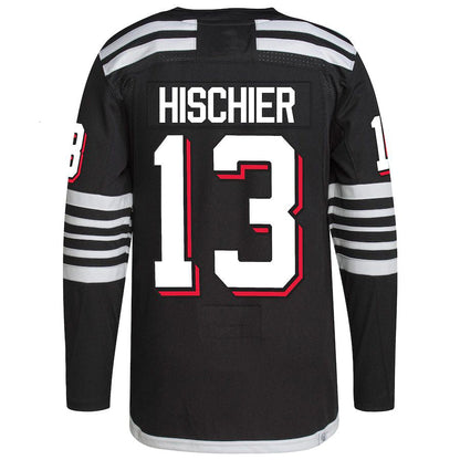 NJ.Devils #13 Nico Hischier 2021-22 Alternate Primegreen Authentic Pro Player Jersey Black Stitched American Hockey Jerseys CustomName